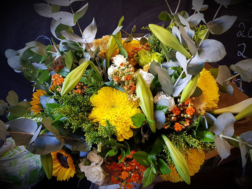 Karoo Sunset - Fresh Flower Bunch In Shades Of Yellow, Orange, Red and White